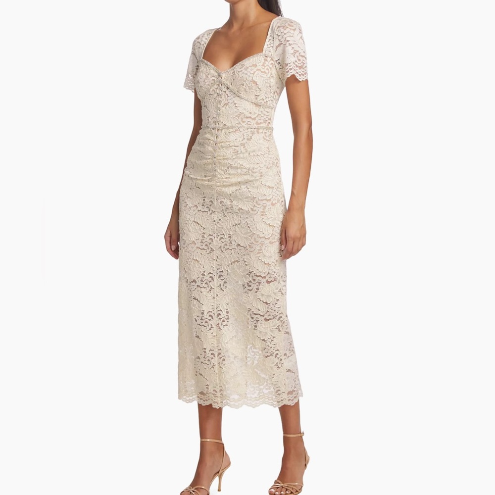 Self-Portrait Corded Lace & Diamante Midi-Dress